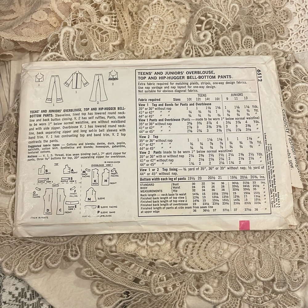 Vtg‎ 1966 Hip Hugger Bell Bottoms Pattern - Picture 2 of 2